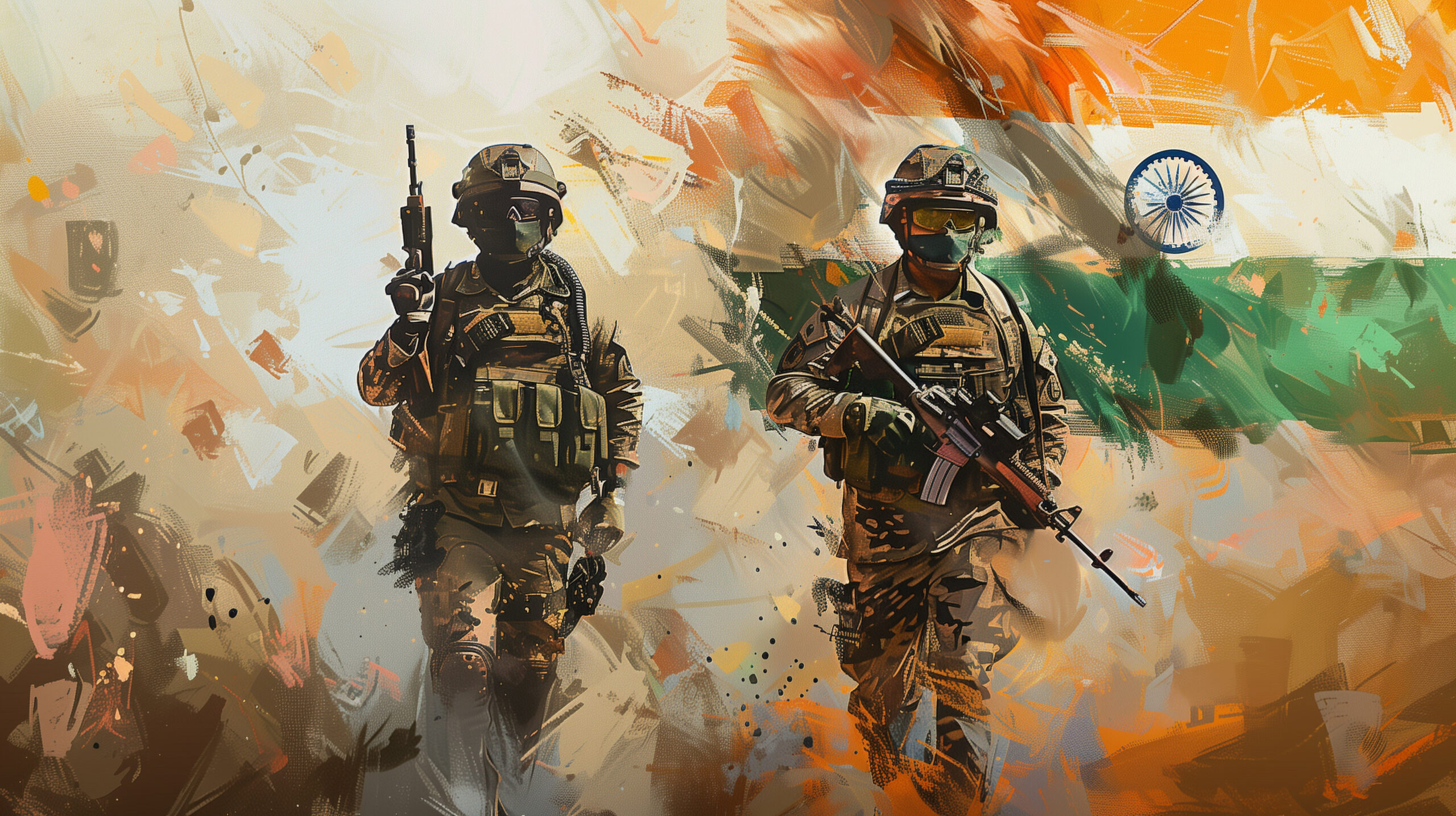 An image of Indian army, along with india's flag