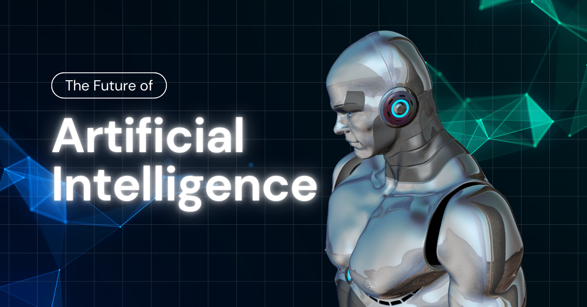 Robot in the picture with the text, the future of artificial intelligence